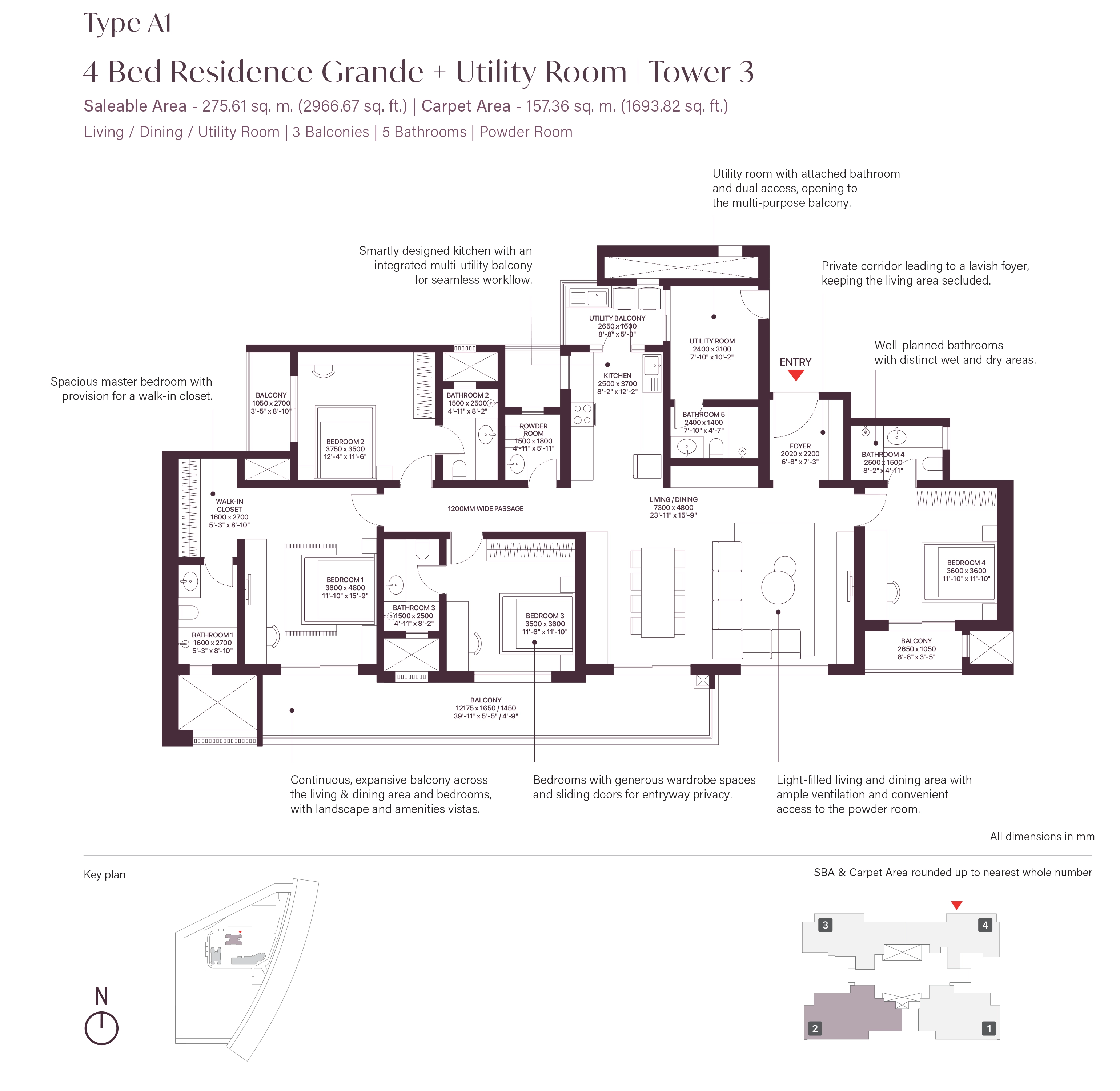 Sobha Sector 63A 4BHK Floor Plan Type 2